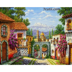 Pictura pe numere - Strada cu flori de liliac