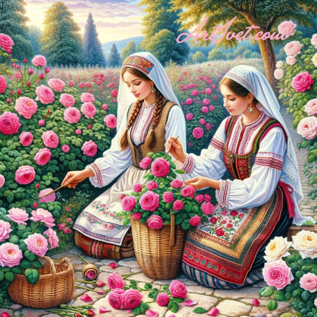 Pictura pe numere - Culegatoarele de trandafiri din Karlovo 40х40 cm