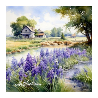 Pictura pe numere - Casa langa lacul cu lavanda 40х40 cm