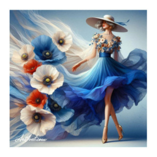 Pictura pe numere - Frumoasa cu rochie cu maci colorati 40x40 cm
