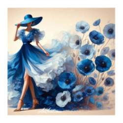 Pictura pe numere - Fabuloasa femeie cu rochia cu maci albastri