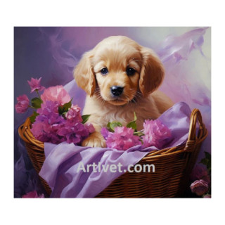 Pictura pe numere - Catelusul Max si plapuma lui in saten violet