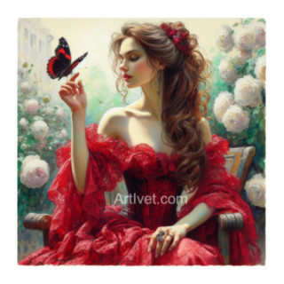 Pictura pe numere - Domnisoara cocheta si fluturele 40x40cm