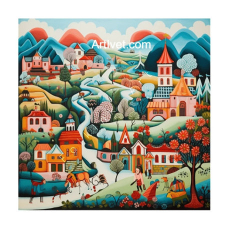 Pictura pe numere - Satucul din povesti 40х40 cm