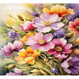 Pictura pe numere - Flori gingase si colorate 40х40 сm