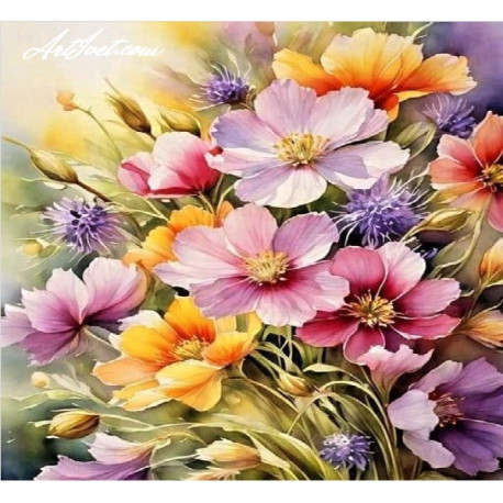 Pictura pe numere - Flori gingase si colorate 40х40 сm