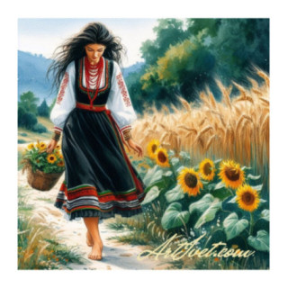 Pictura pe numere - Fata desculta pe carare printre grau 40х40 сm