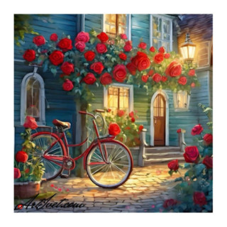 Pictura pe numere - Romantism de seara cu bicicleta 40х40 cm