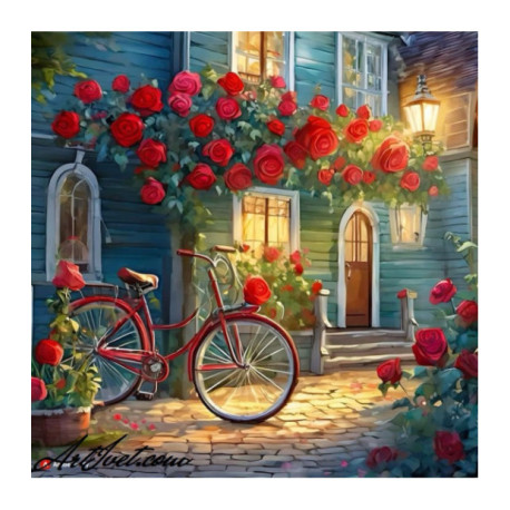 Pictura pe numere - Romantism de seara cu bicicleta 40х40 cm