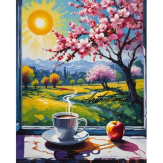 Pictura pe numere - Dimineata de primavara cu aroma de cafea
