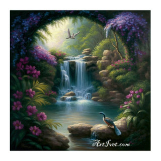 Pictura pe numere - Arca de flori la cascada magica 40х40 сm