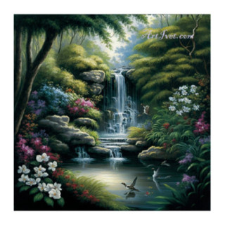 Pictura pe numere - Cascada magica in inima padurii 40х40 сm