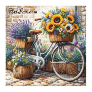 Pictura pe numere - Bicicleta cu flori 40х40 сm