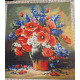 Goblen de diamante - BUCHET CU MACI ROȘII, MARGARETE ROZ SI DELPHINIUM ALBASTRU