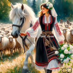 Goblen de diamante - Ilinca - fata cu bujori albi