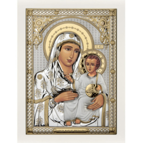  Icoana Argint - Maica Domnului cu pruncul 13 х 16.5 cm