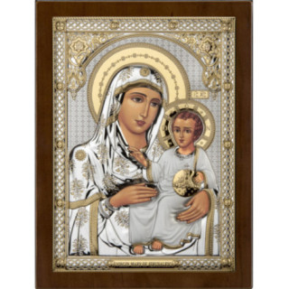 Icoana Argint - Maica Domnului cu pruncul 10x12 cm