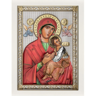 Icoana Argint - Maica Domnului cu pruncul 10x12 cm