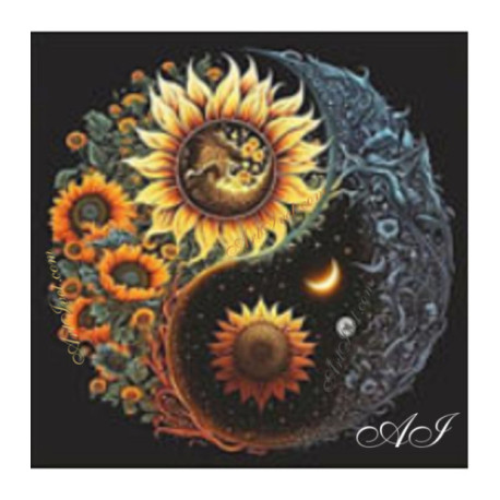 Pictura pe numere - Yin si Yang - Foc de floarea soarelui 40х40 сm