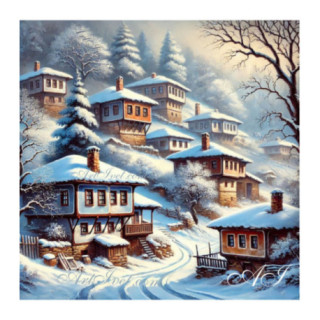 Pictura pe numere - Satucul sub plapuma iernii 40х40 сm