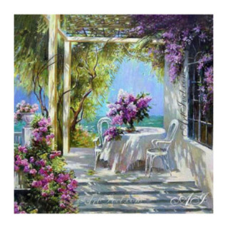 Pictura pe numere - Flori de liliac pe terasa 40х40 сm