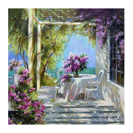 Pictura pe numere - Flori de liliac pe terasa 40х40 сm