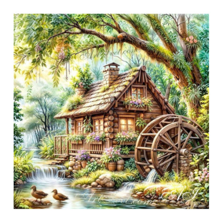 Pictura pe numere - Moara de apa in padure 40х40 сm