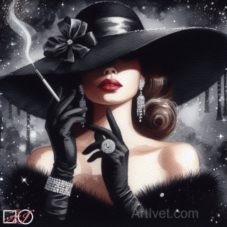 Goblen de diamante - Frumoasa cu diamante si palarie neagra