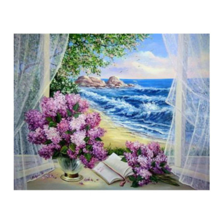 Pictura pe numere - Gingasie de liliac langa fereastra