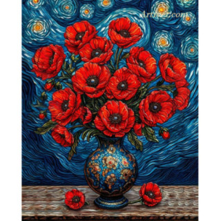 Pictura pe numere - Maci pe fundal de stele