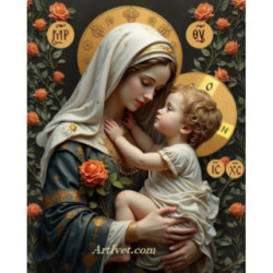 Pictura pe numere - Fecioara si pruncul - Gingasie