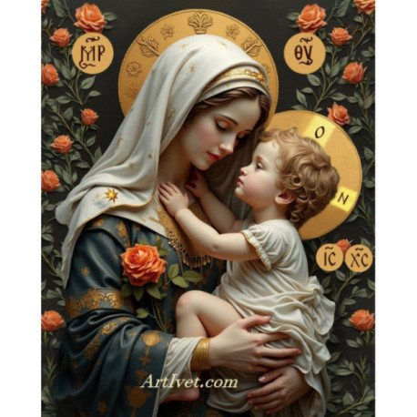 Pictura pe numere - Fecioara si pruncul - Gingasie