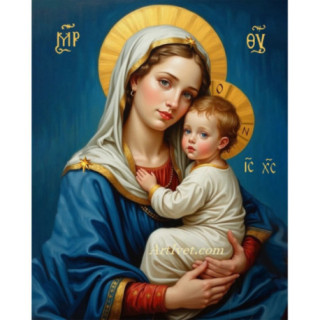 Pictura pe numere - Fecioara cu pruncul - Caldura albastra