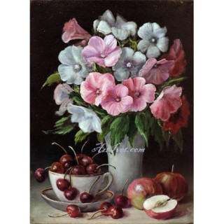 Pictura pe numere - Flori gingase in roz, cirese si mere