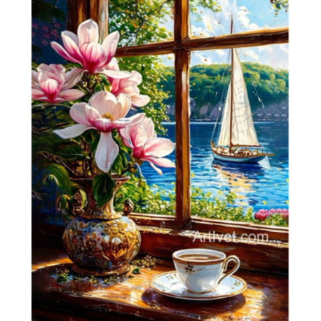 Pictura pe numere - Magnolii la fereastra