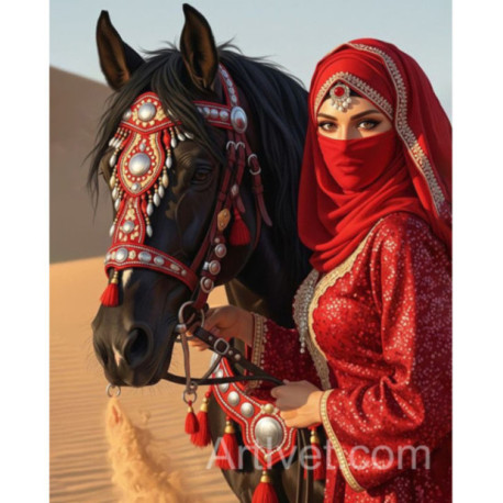 Pictura pe numere - Printesa din pustiu si calul ei maro