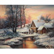 Goblen de diamante - Peisaj de iarna cu moara veche