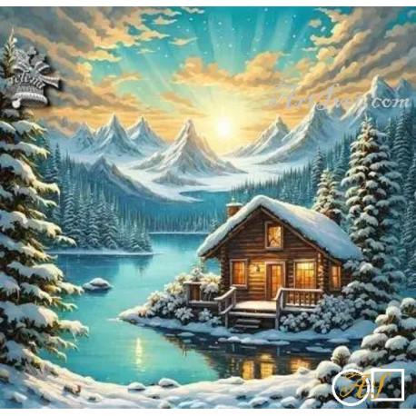 Goblen de diamante - Cabana pe malul lacului inzapezit