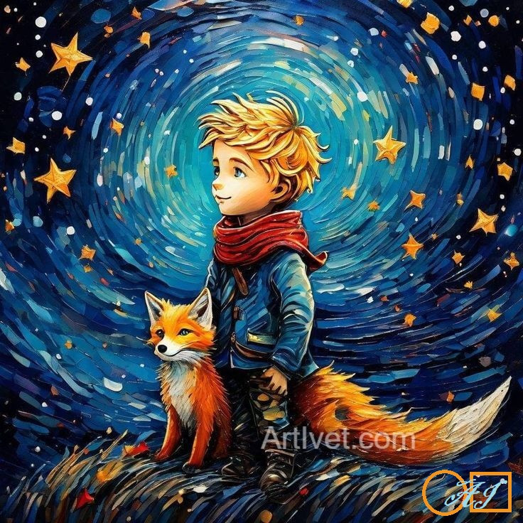 Goblen de diamante - Micul print si vulpea roscata: Dimensiuni si tip - 40x40 cm Margele Rotunde (Circulare)