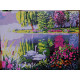 Pictura pe numere - Lebede albe la lacul cu flori colorate