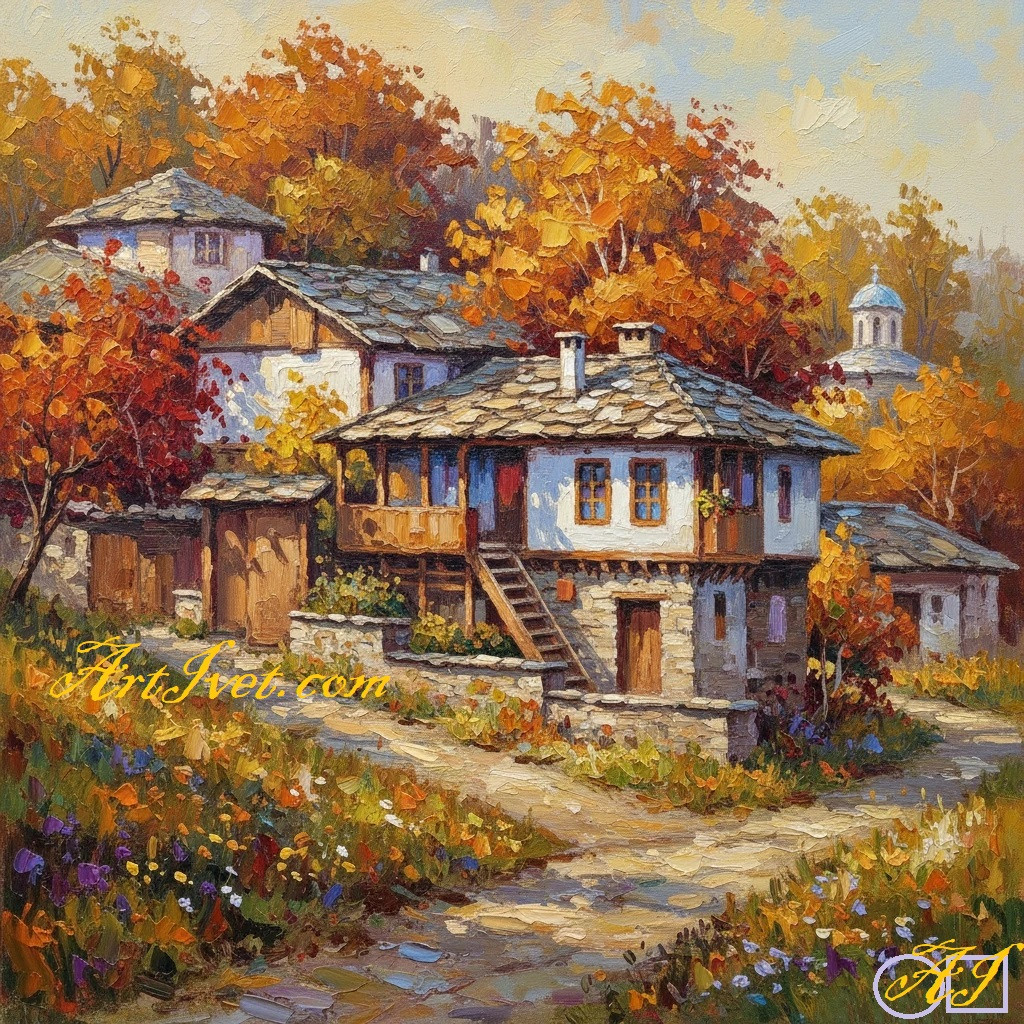 Goblen de diamante - Toamna aurie la tara: Dimensiuni si tip - 20x20 cm Margele Patrate