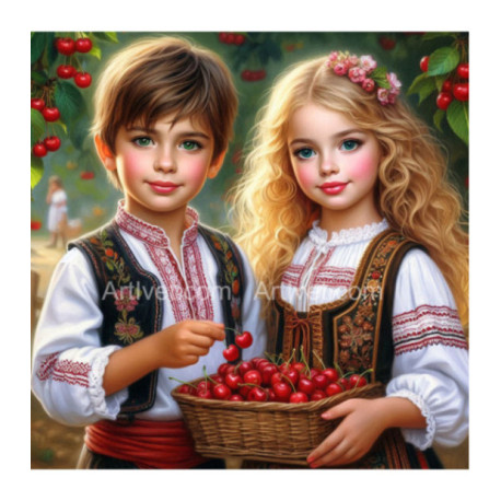 Pictura pe numere - Copilasii cu cirese 40x40 cm