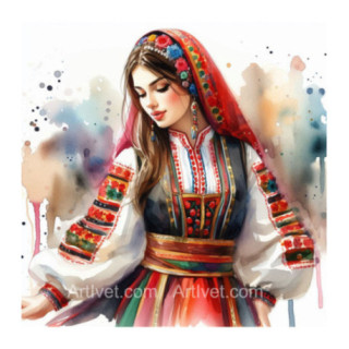 Pictura pe numere - Fata in costum traditional - Svetlana 40х40 сm