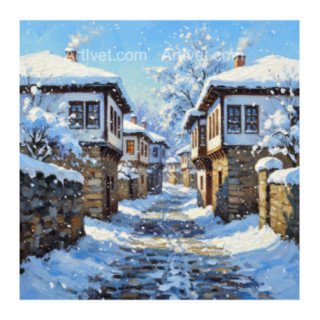 Pictura pe numere - A sosit iarna in satucul drag 40х40 сm
