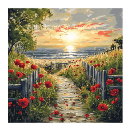 Pictura pe numere - Cararea cu maci 40х40 сm