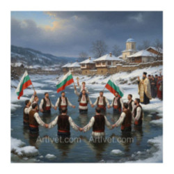 Pictura pe numere - Ziua lui Yordan -Hora barbatilor in apa inghetata 40х40 сm