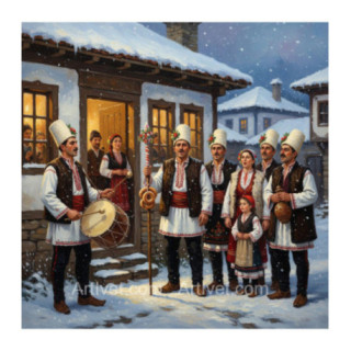 Pictura pe numere - Am pornit cu colindatul 40х40 сm