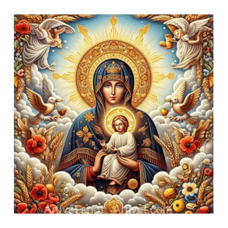 Pictura pe numere - Icoana - Fecioara cu pruncul - Fertilitate 40х40 сm