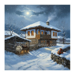 Pictura pe numere - La stana de oi iarna 40х40 сm