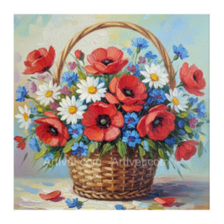 Pictura pe numere - Cos cu flori - Farmecul macilor 40х40 сm
